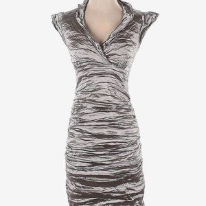 Nicole Miller | Ruched rose-gold metallic cocktail dress w/cap sleeves